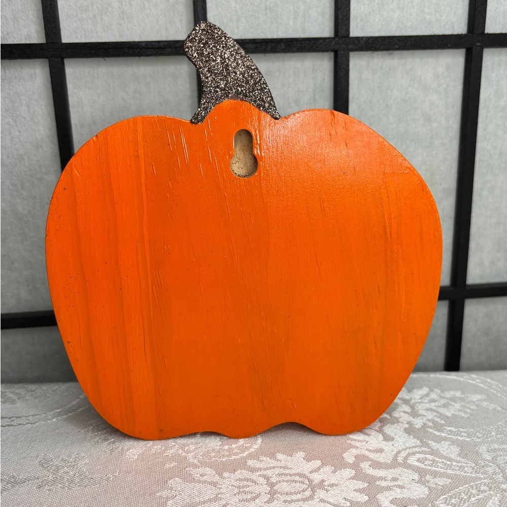 Orange Pumpkin with Brown Glitter Accent Decor Wood HandPainted - Picture 3 of 5